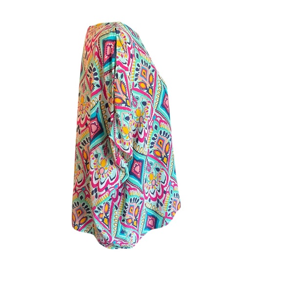Lilly Pulitzer 100% Silk Multicolor Geometric Print Short Sleeve Blouse Size S - Picture 6 of 10